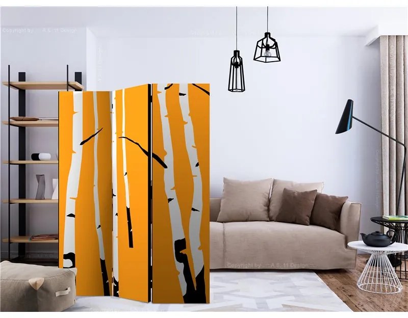 Paravento Birches on the orange background [Room Dividers]