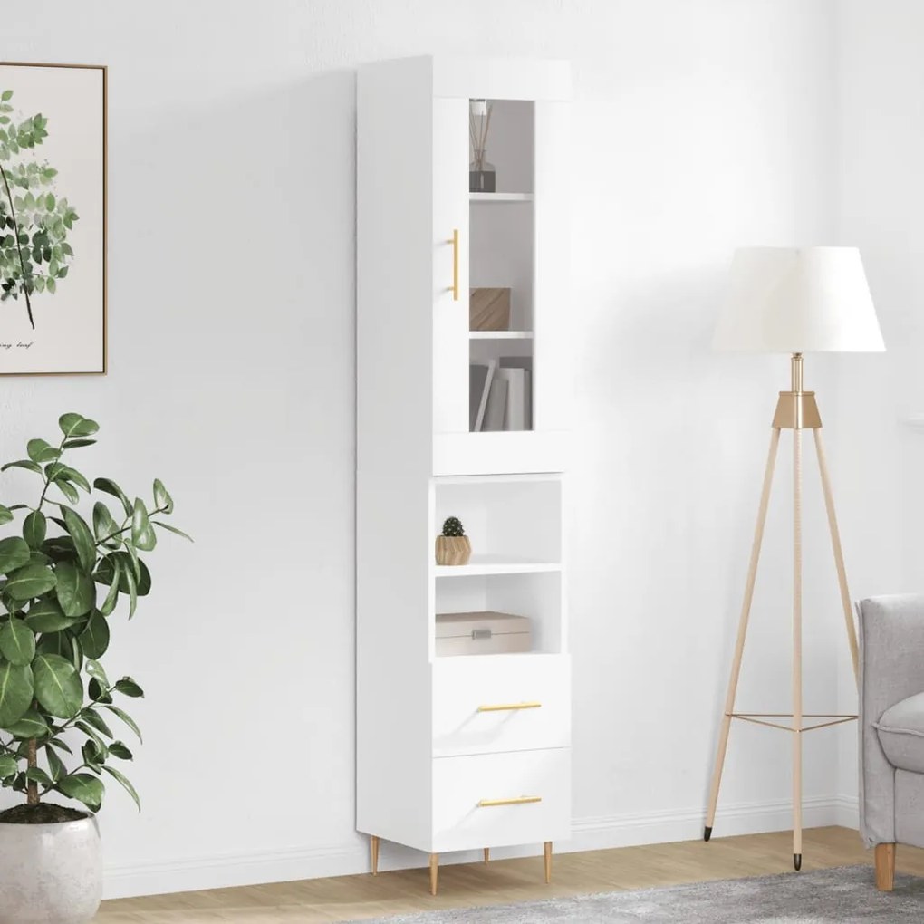 Credenza 34,5x34x180 cm in legno multistrato bianco lucido