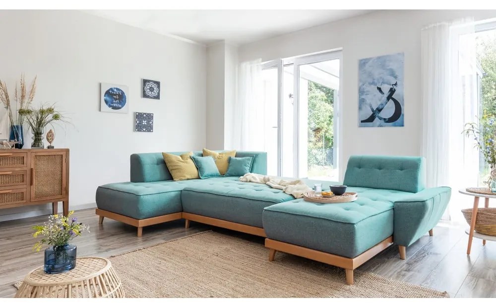 Divano letto angolare turchese (angolo sinistro/"U") Dazzling Daisy - Miuform