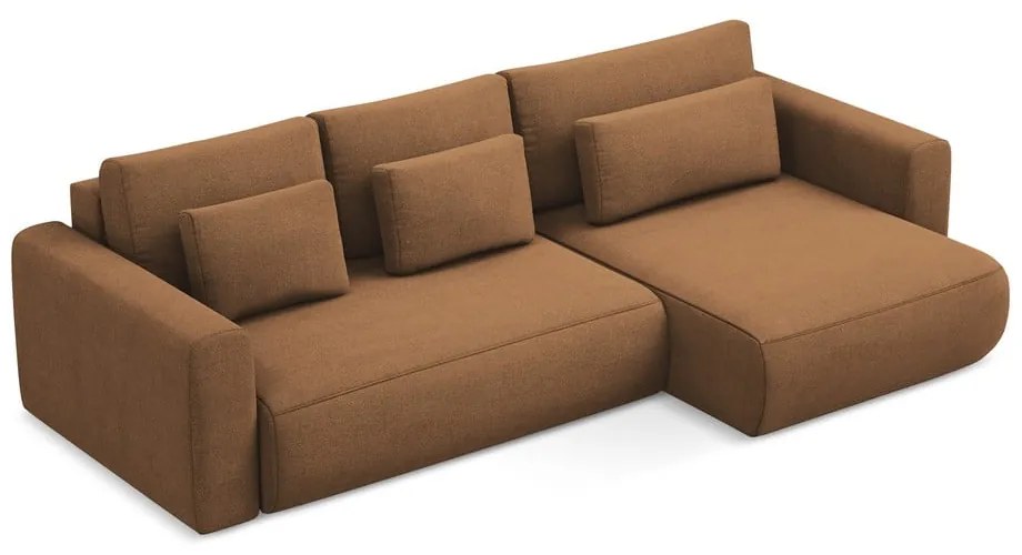 Divano angolare color terracotta allungabile/con contenitore (con penisola a destra/con chaise lounge) Kapua – Makamii