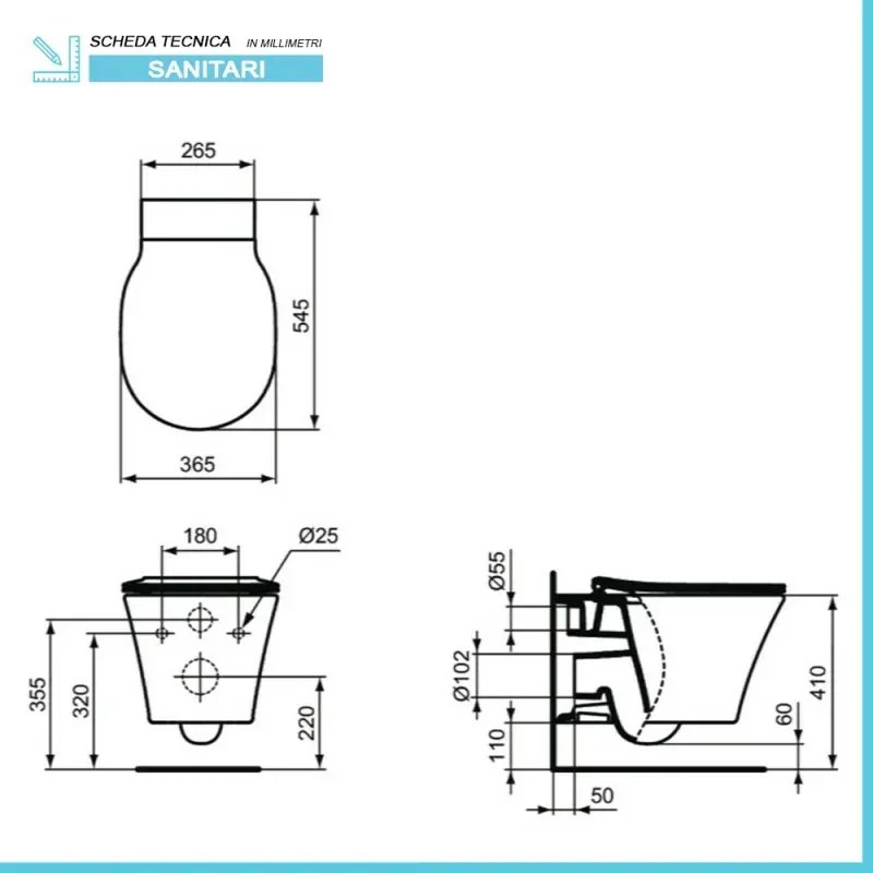 Sanitari Ideal Standard Connect sospesi Rimless AquaBlade copriwater originale