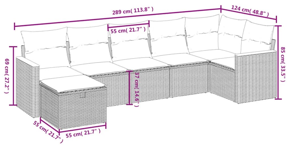 Set Divani da Giardino 7 pz con Cuscini Beige in Polyrattan