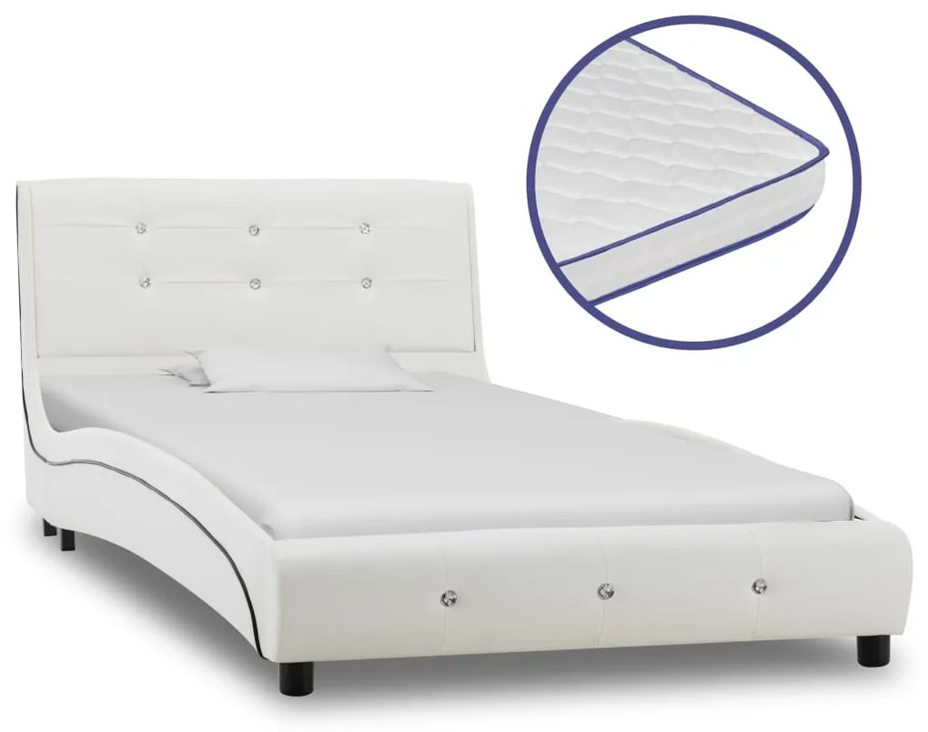 Letto Con Materasso Memory Foam Bianco İn Similpelle 90x200 Cm /