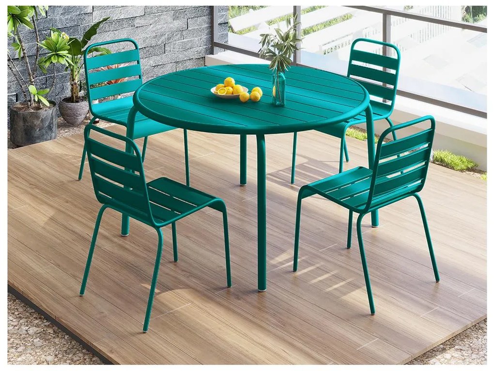Tavolo da giardino tondo D.110 cm in Metallo Verde Petrolio  - MIRMANDE di MYLIA