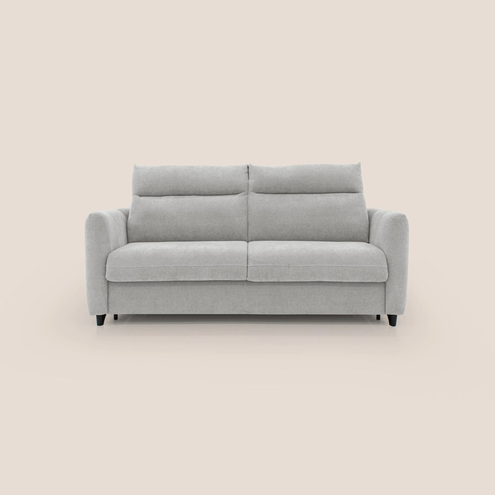 Peonia divano letto scandinavo con materasso H18 cm e morbido e alto schienale in tessuto Bouclé impermeabile T07 grigio