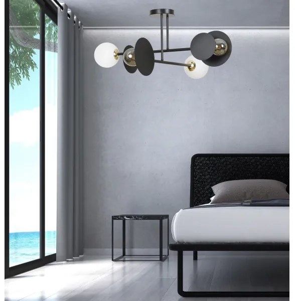 Lampadario a sospensione con supporto rigido MINERVA 2xE27/15W + 2xE14/10W/230V nero