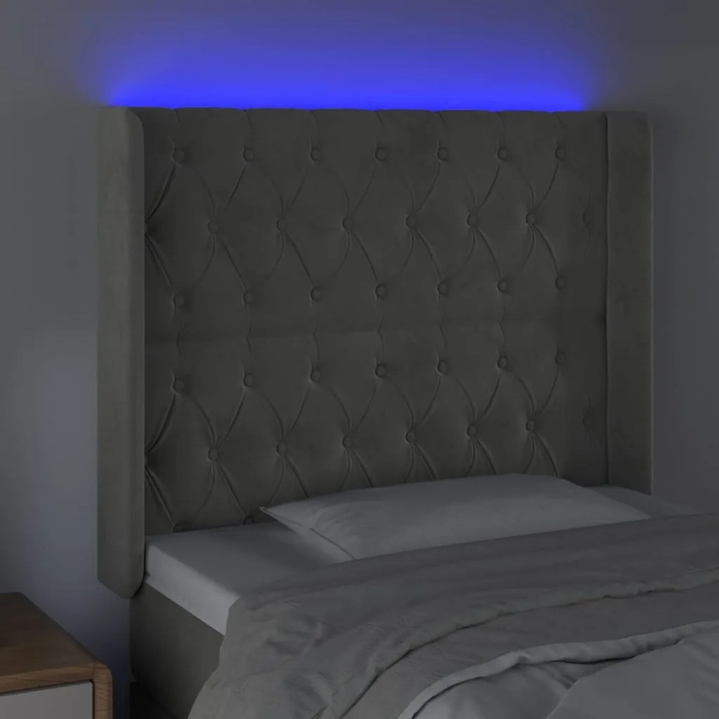 Testiera a led grigio chiaro 93x16x118/128 cm in velluto