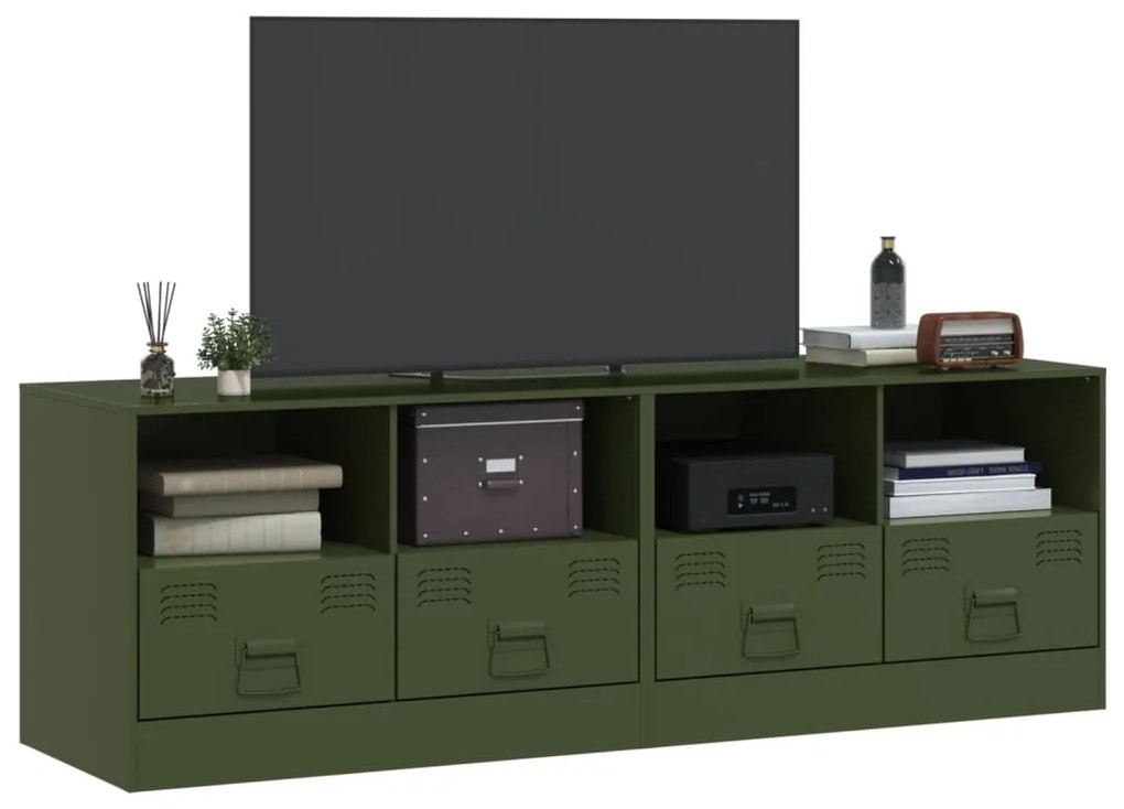 Mobili tv 2 pz verde oliva 67x39x44 cm in acciaio