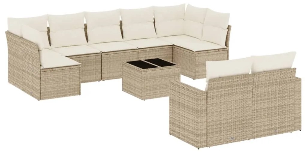 Set divano da giardino 10 pz con cuscini beige in polyrattan