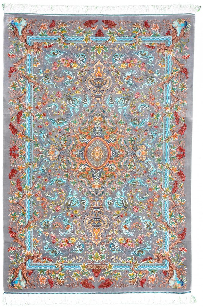 Sandjan Tappeto 210x130 Nero (Iran) Annodato A Mano