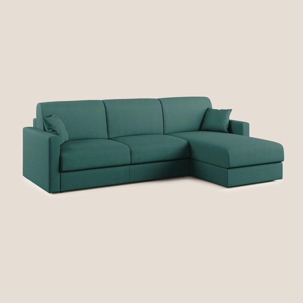 Chris Divano letto angolare con penisola in microfibra smacchiabile T11 petrolio