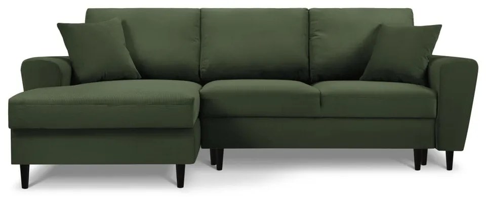 Divano angolare verde allungabile e con contenitore (con penisola a sinistra/con chaise lounge) con rivestimento in velluto a coste Kyoto – Cosmopolitan Design