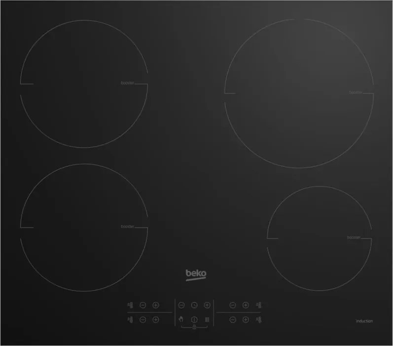 Beko - hii 64200 mt: Piano a Induzione, 4 Zone, 60 cm. Colore del prodotto: Nero, Posizionamento dell'apparecchio: Da incasso, Dimensione della