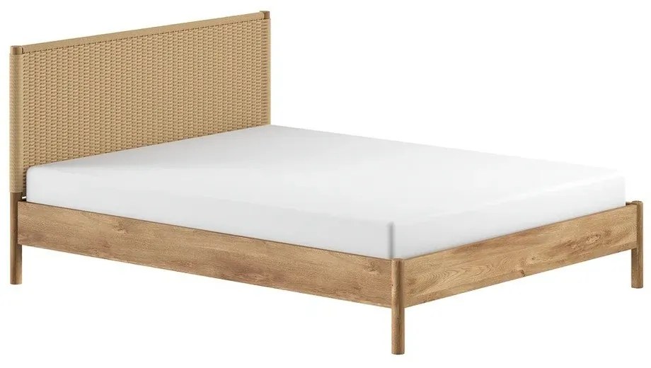 Letto matrimoniale di colore naturale in rovere massiccio rete non inclusa 160x200 cm Olive Rope – Vipack