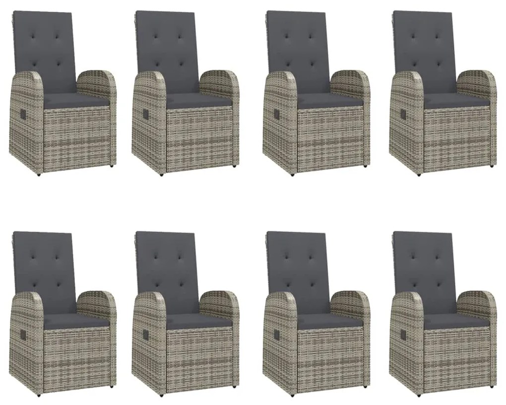 Set da pranzo da giardino 9 pz con cuscini in polyrattan grigio
