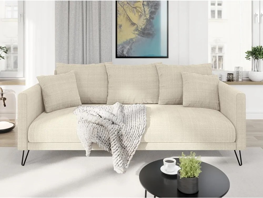 Divano color crema con rivestimento in ciniglia 200 cm Freya – Ropez