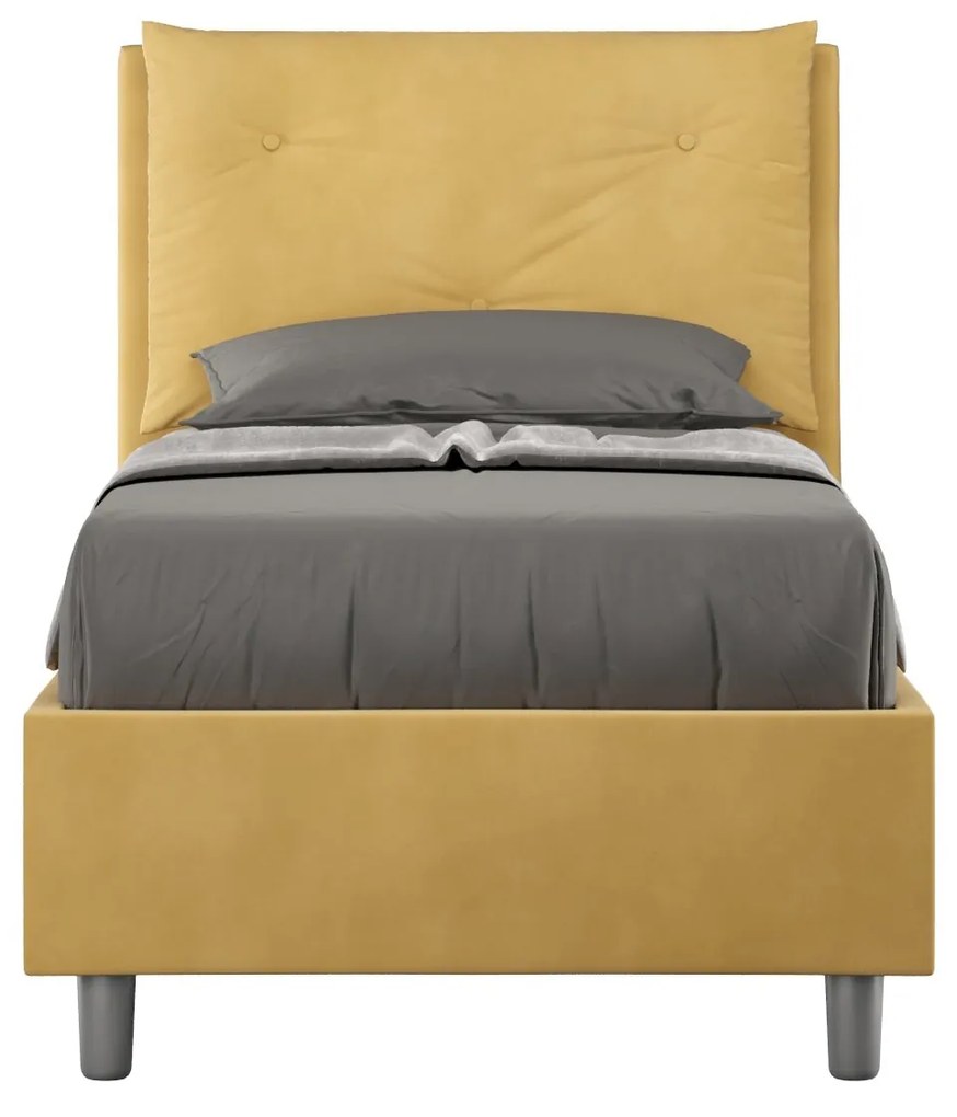 Letto singolo 80x200 Appia imbottito con testiera, rete e contenitore, Ocra / Contenitore