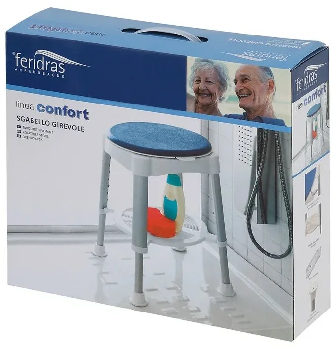 Sgabello doccia girevole altezza regolabile 41-58 cm portata max 150 kg