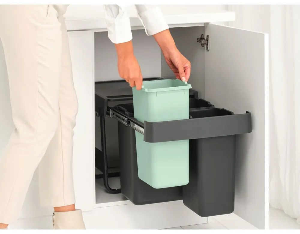 Bidone in plastica touchable per raccolta differenziata in grigio scuro menta 40 l Sort&amp;Go - Brabantia