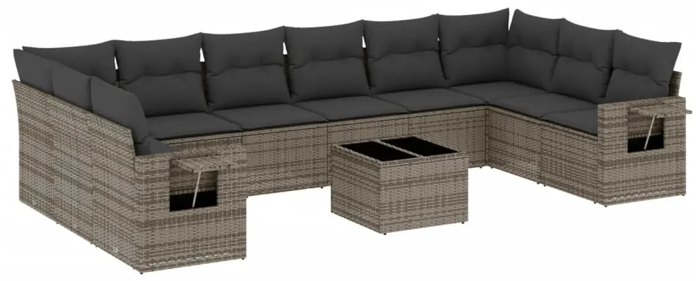 Set Divani da Giardino 11 pz con Cuscini in Polyrattan Grigio