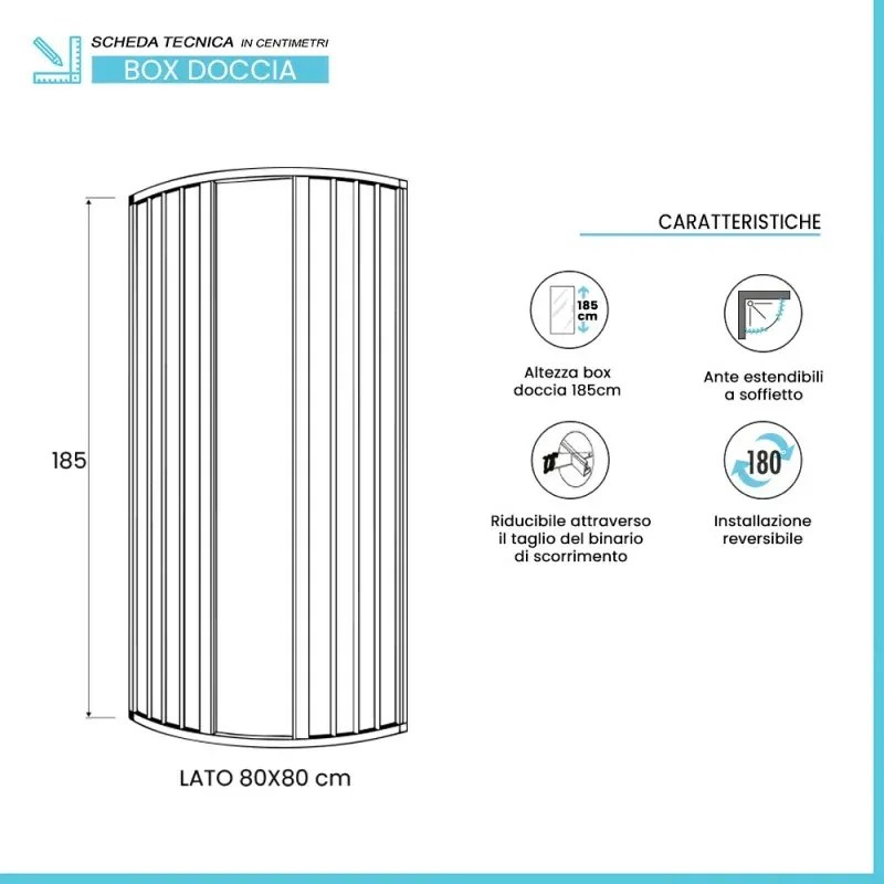 Box doccia 80x80 circolare a soffietto in PVC bianco apertura centrale e chiusura calamitata Teti