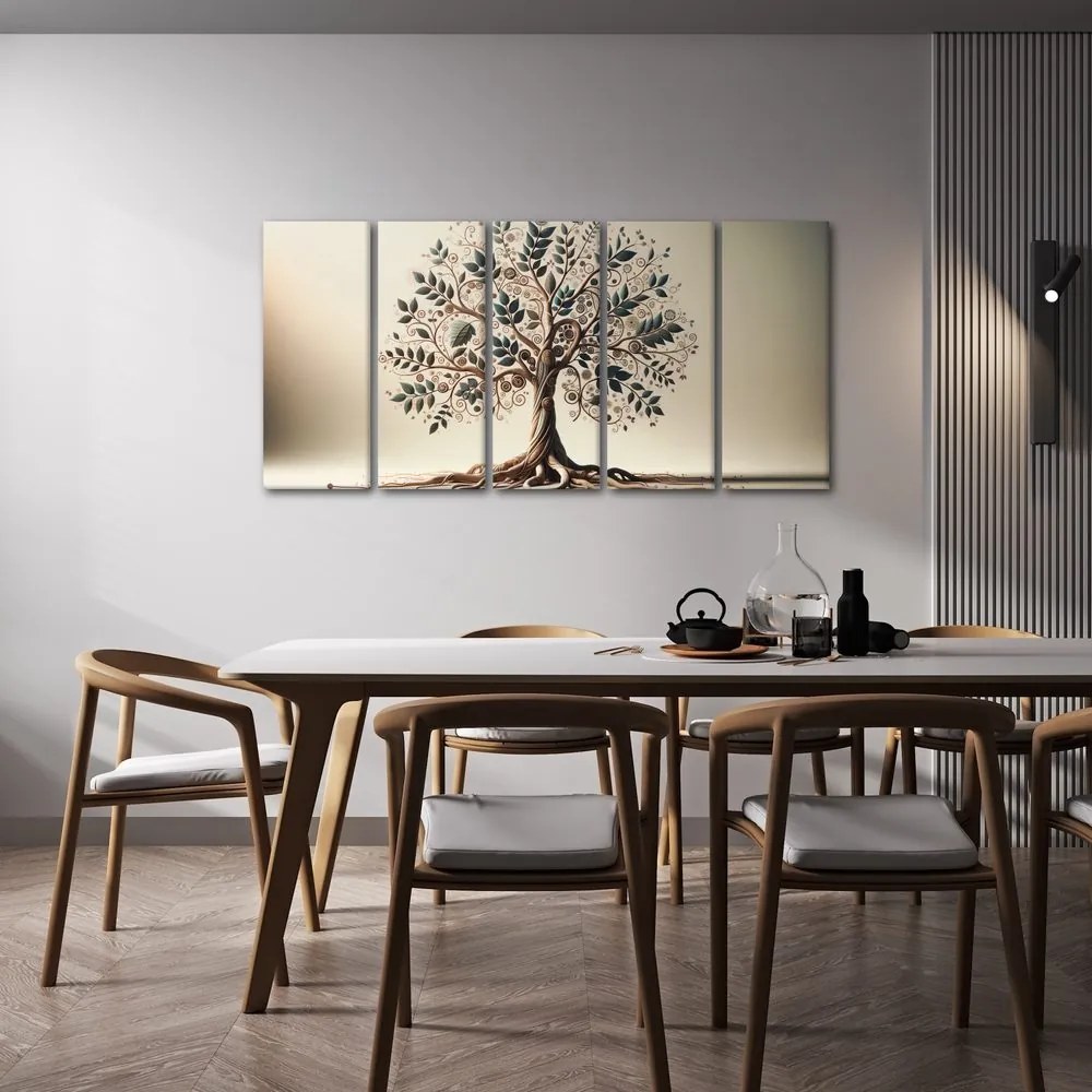 Quadri 5 pezzi – Albero della vita decorativo con ornamenti