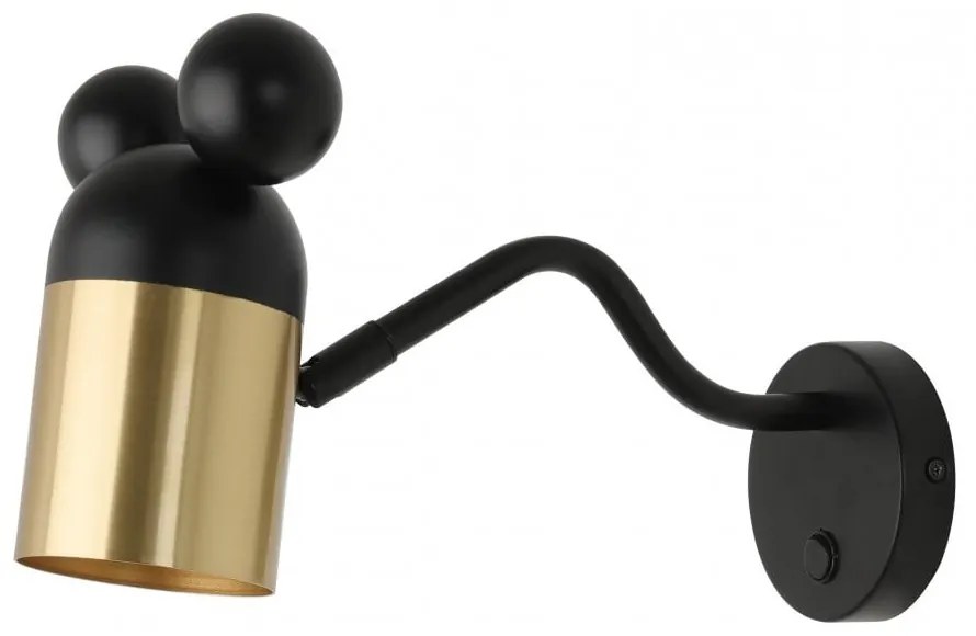 Lampada da parete per bambini nera/dorata con paralume in metallo Mouse – GTV
