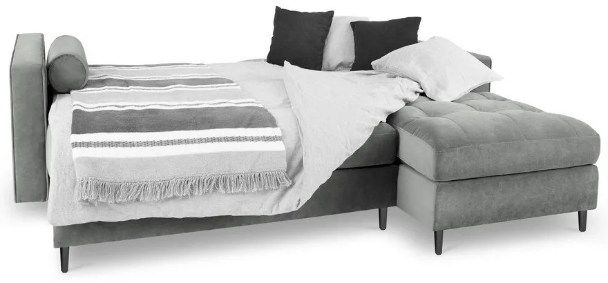 Divano letto angolare in velluto grigio chiaro, angolo destro Santo - Milo Casa