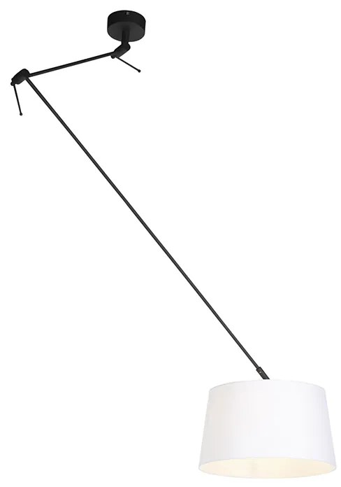 Lampada a sospensione nera con paralume in lino bianco 35 cm - Blitz
