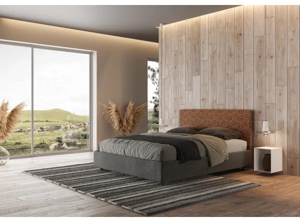Letto matrimoniale con rete imbottito 160x210 tessuto Era 4 arancio Arla