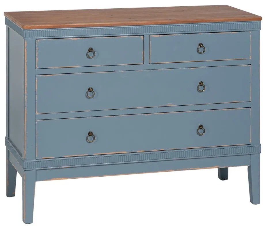 Cassettiera bassa blu in legno di abete 115x90 cm Shabby - Ixia