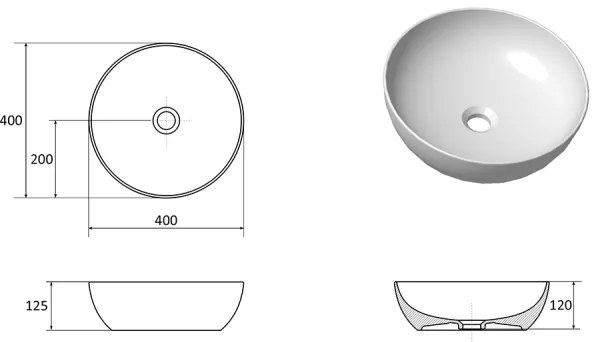 Ravak XJX01140003 - Lavabo da appoggio UNI SLIM Ø 40 cm ceramica/bianco