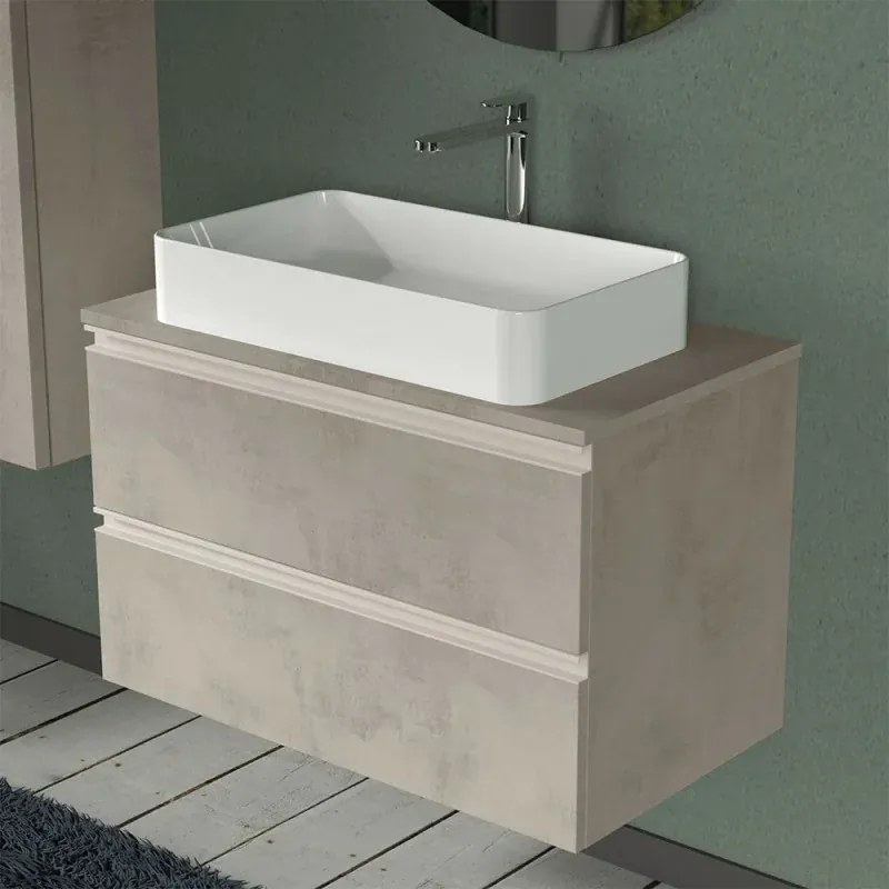 Mobile bagno sospeso 80 cm Master grigio effetto cemento per lavabo da appoggio