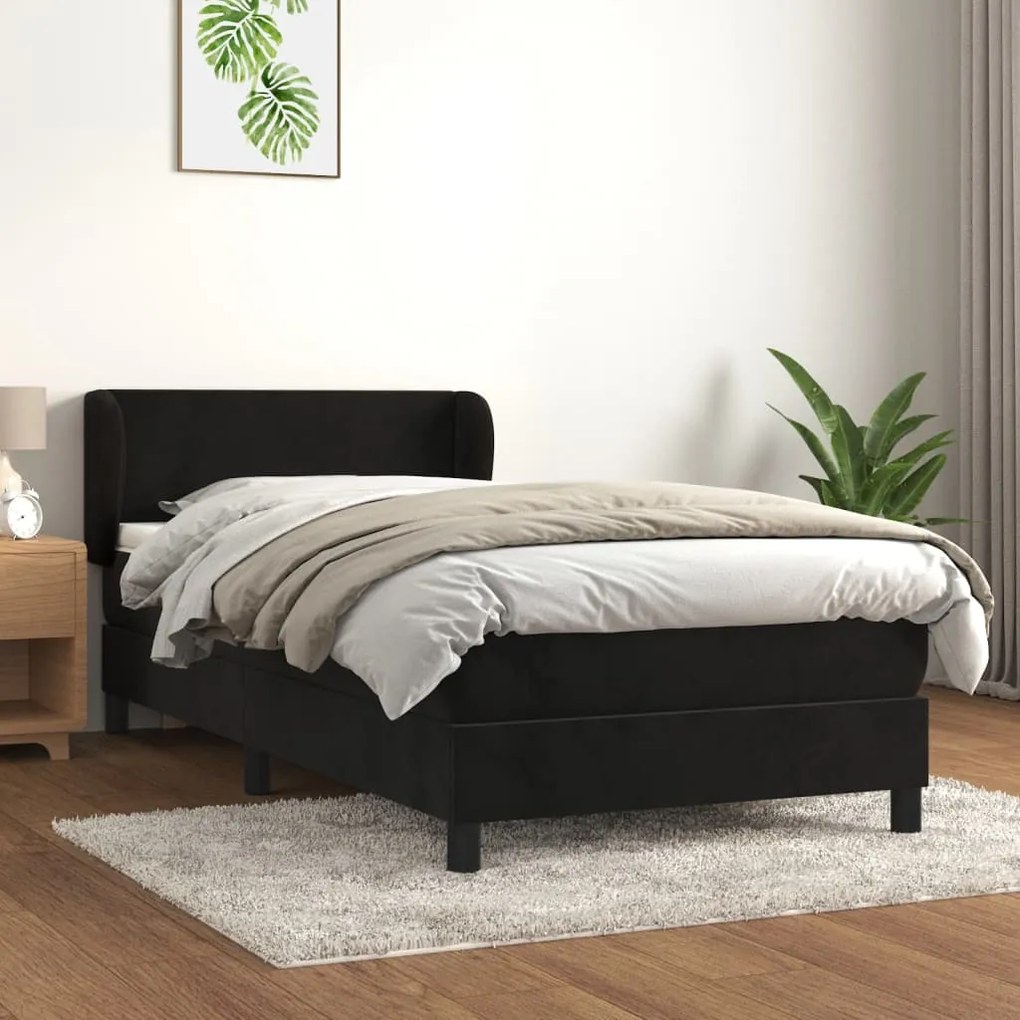 Giroletto A Molle Con Materasso Nero 100x200 Cm İn Velluto /