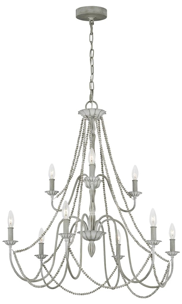 Lampadario Classico Maryville Acciaio Grigio Slavato Legno 9 Luci E14