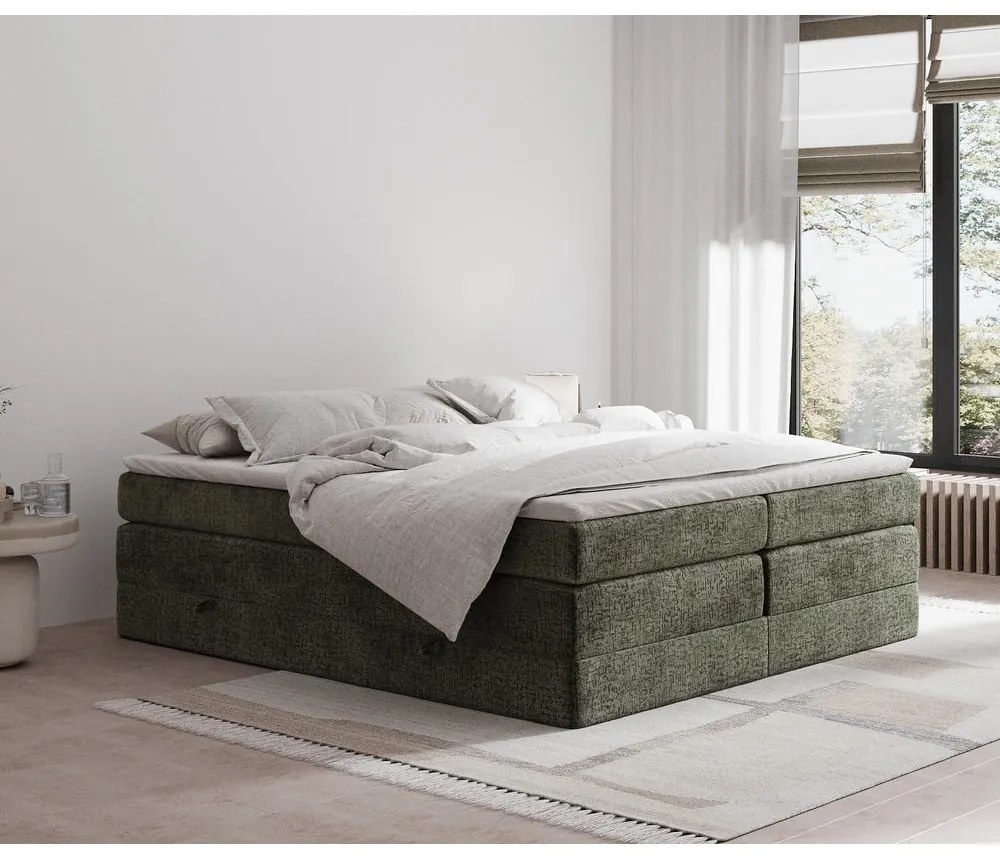Letto boxspring verde scuro con contenitore/senza testiera 140x200 cm Juniper – Maison de Rêve