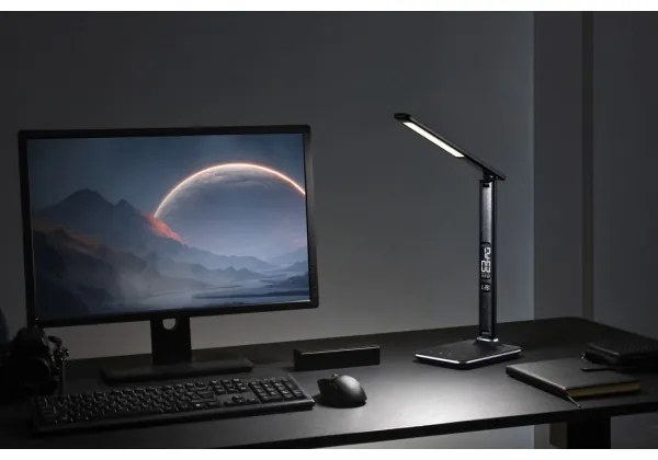 Immax 08930L - LED Lampada da tavolo dimmerabile con display KINGFISHER LED/9W/230V/12V nero