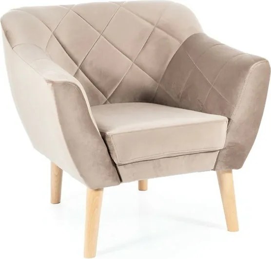 Poltrona Karo 1 Velvet in velluto beige scuro con gambe in legno naturale – 78x75x76 cm