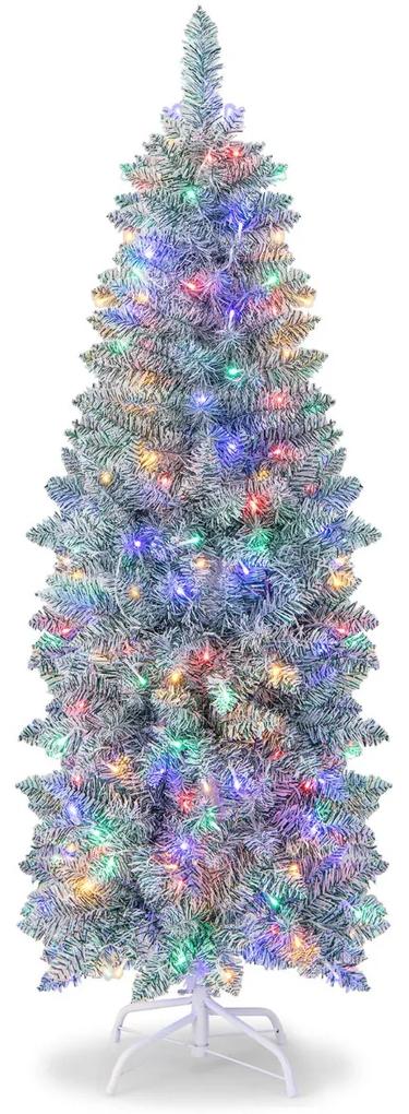 Costway Albero di Natale artificiale con luci LED colorate base in metallo pieghevole, Albero di Natale slim da 150/180cm