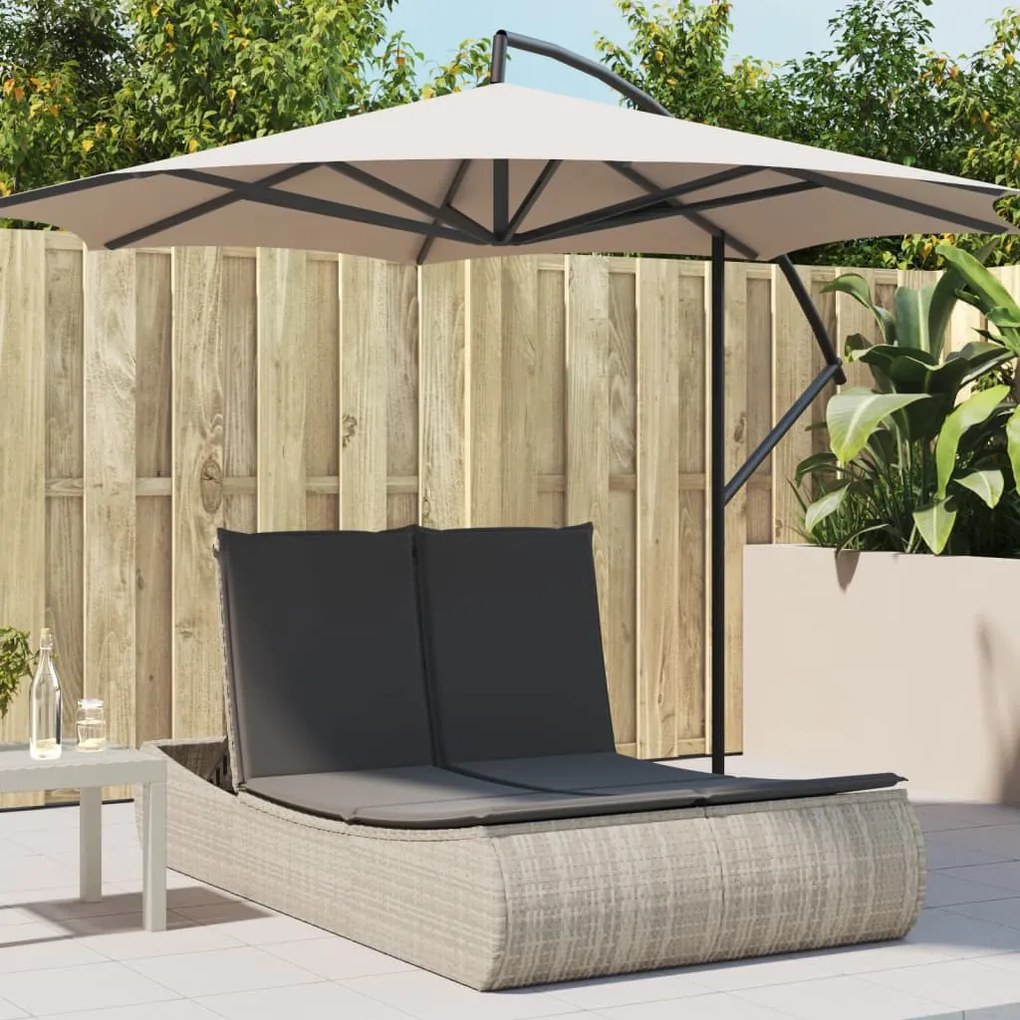 Lettino Prendisole Doppio Con Cuscini Grigio Chiaro Polyrattan /