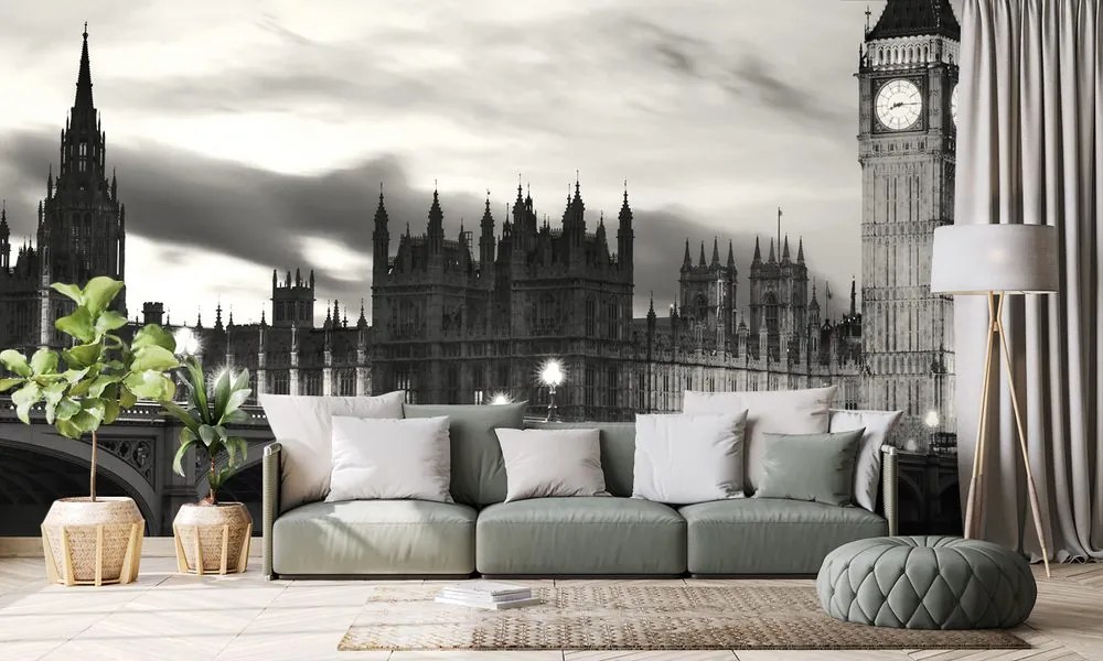 Carta da parati – Big Ben notturno in bianco e nero a Londra