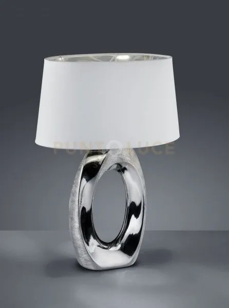 Taba lampada da tavolo grande base ceramica argento con paralume bi...