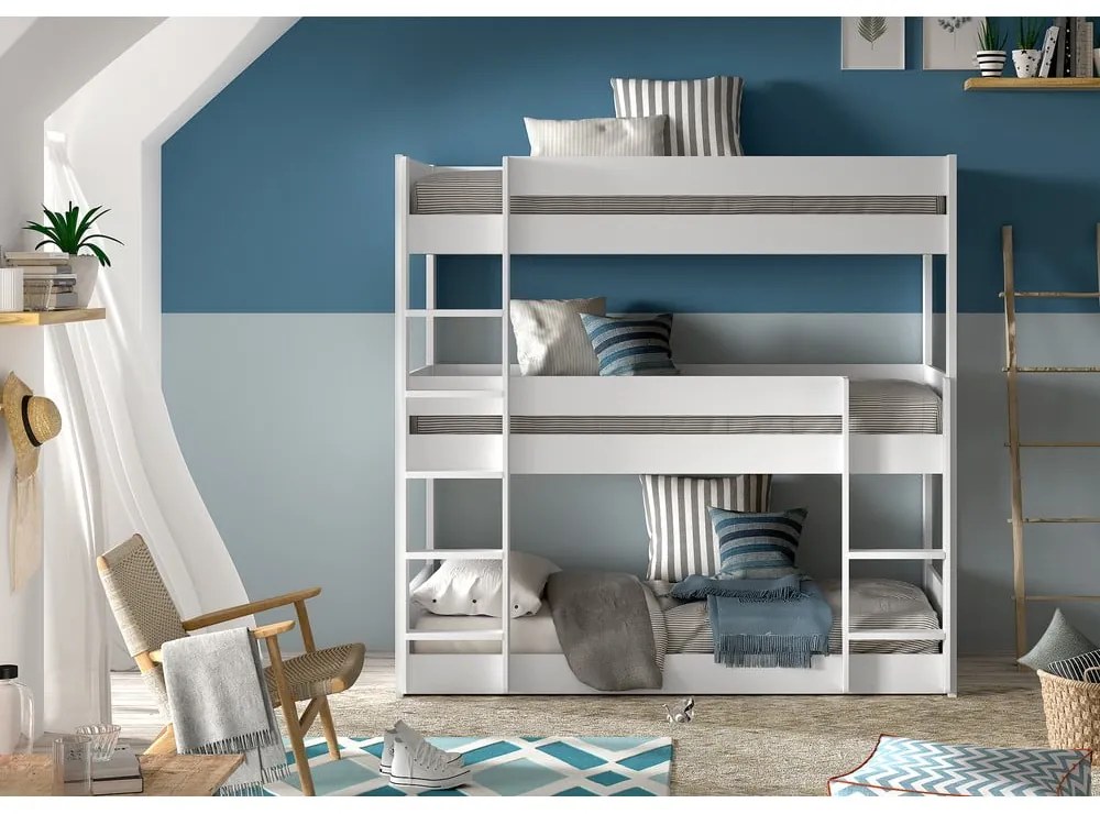 Letto a castello bianco in legno di pino 90x200 cm Scott - Vipack