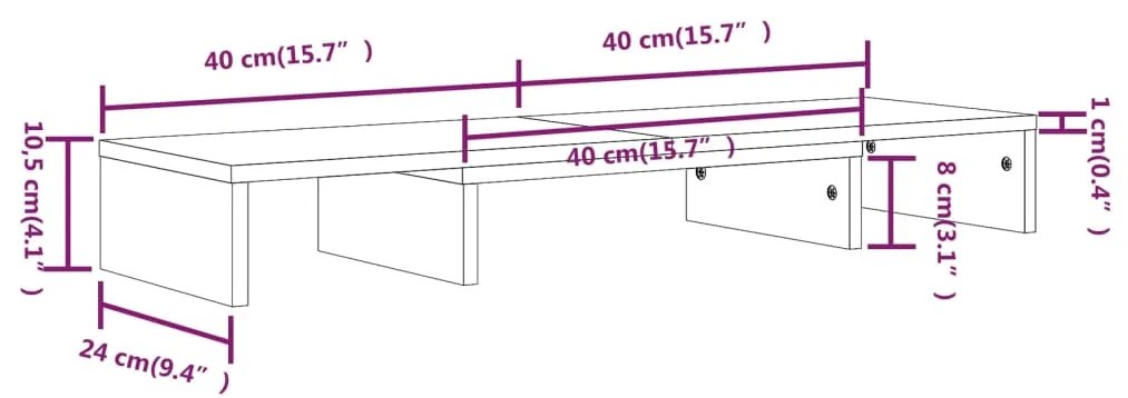 Supporto per Monitor Bianco 80x24x10,5cm Legno Massello di Pino