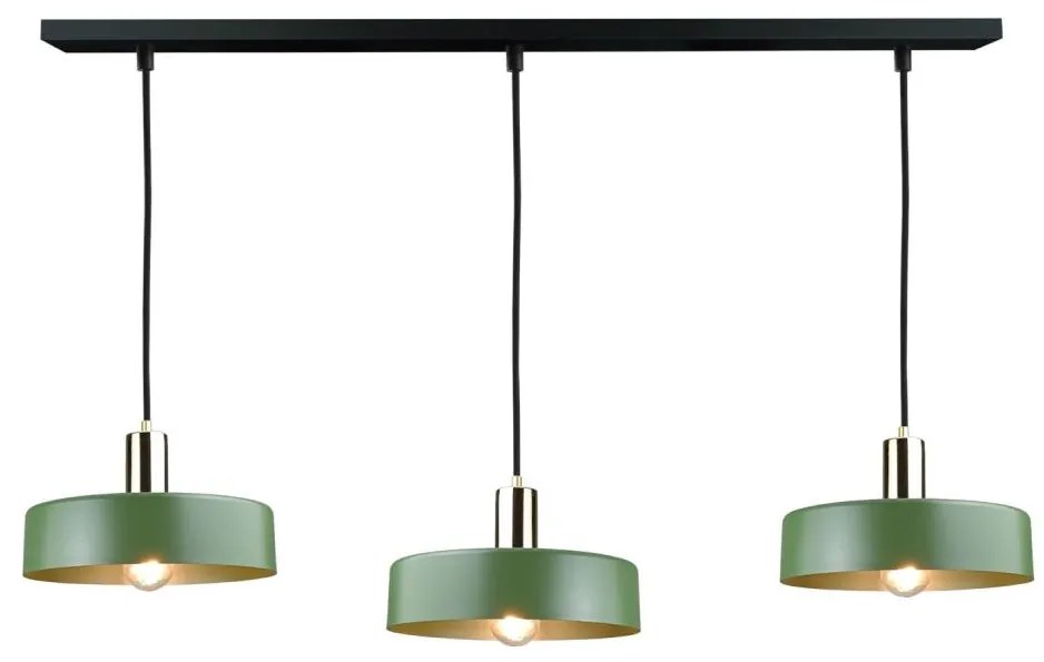 Lampadario a sospensione con filo HAKI 3xE27/60W/230V verde/nero/cromo lucido