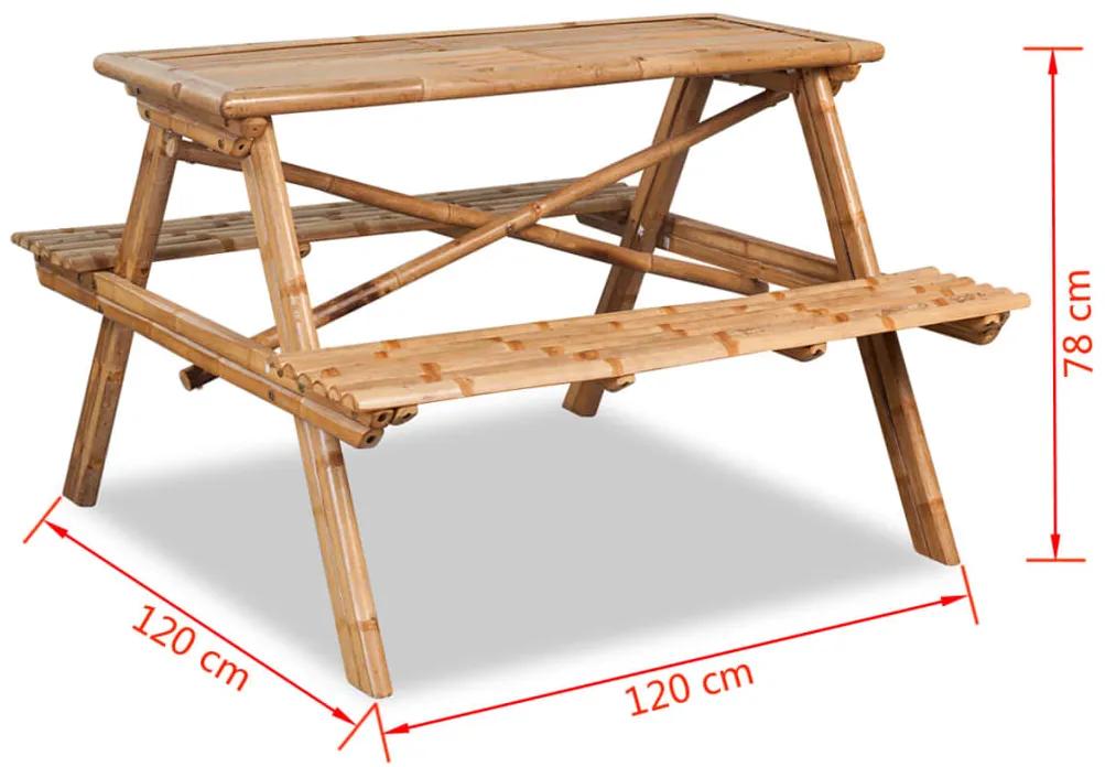Tavolo da Picnic 120x120x78 cm in Bambù