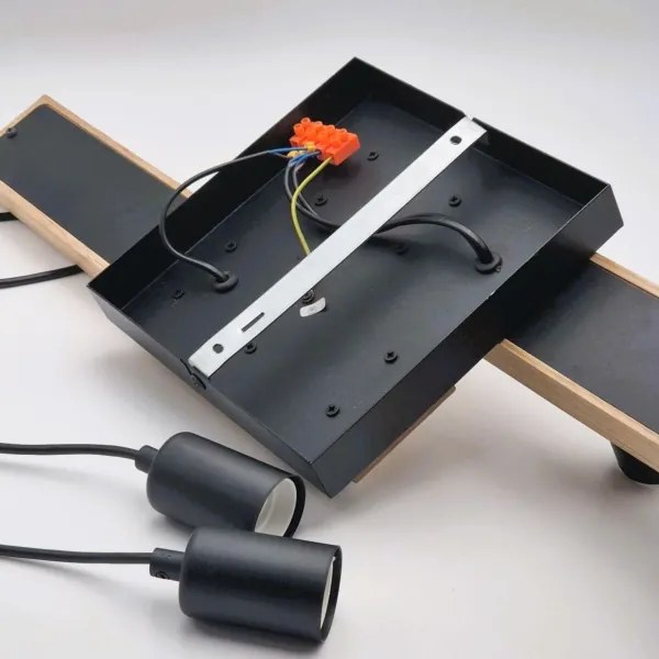 Lampadario a sospensione con filo CORTINA 4xE27/15W/230V nero/quercia