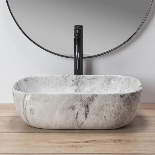 REA-U3800 - Lavabo da appoggio LIVIA 33,5x46,5 cm ceramica/grigio/effetto pietra