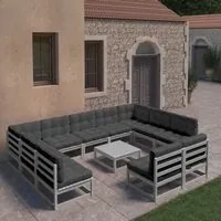 Set Divani da Giardino 12pz con Cuscini Grigio Massello di Pino cod mxl 43163