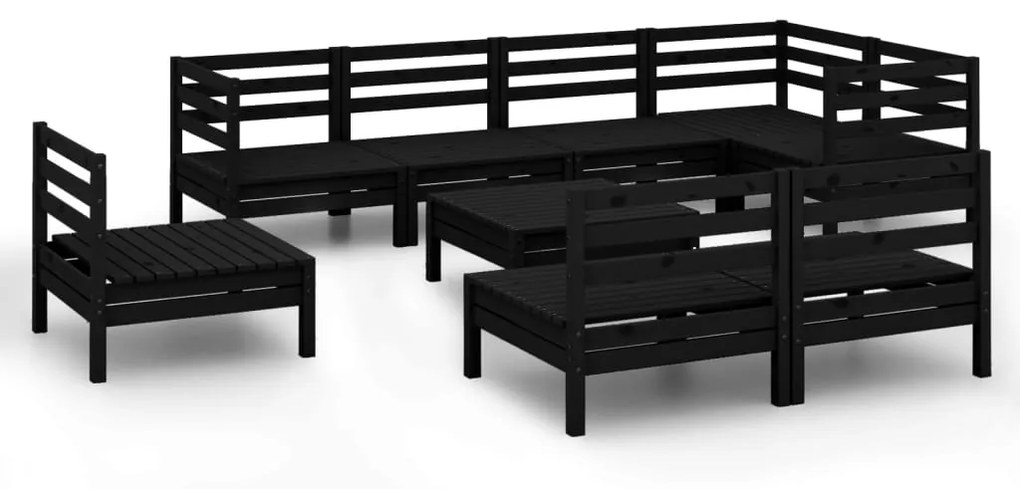 Set Salotto da Giardino 9 pz in Legno Massello di Pino Nero